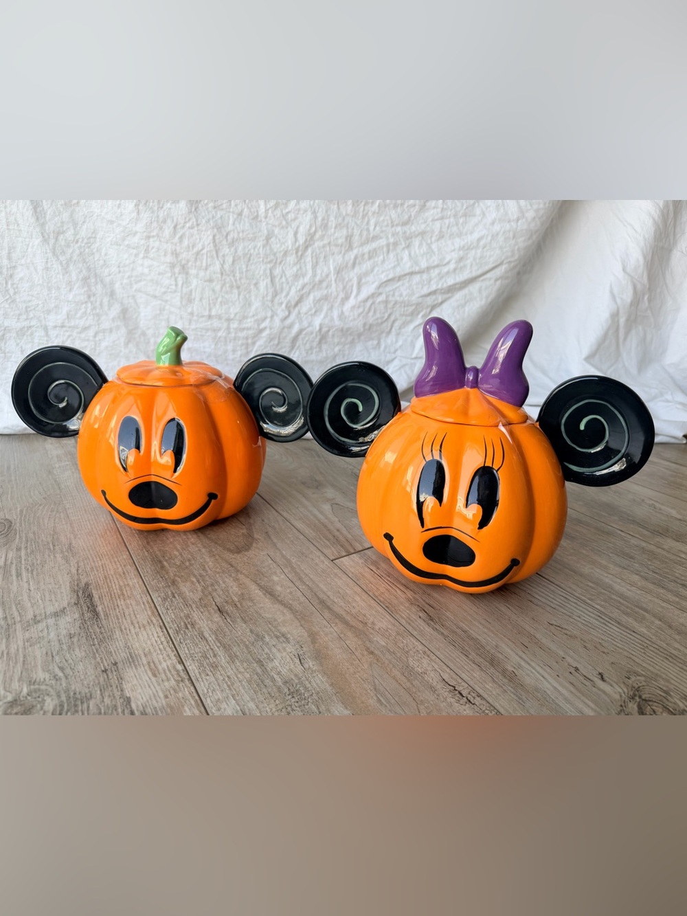 Disney Halloween Mickey Mouse Minnie Mouse Cookie Jar Decoration Pair